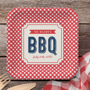 Red Gingham and Blue Summer BBQ Paper Plates