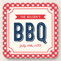 Red Gingham and Blue Summer BBQ Party Coaster