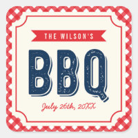 Red Gingham and Blue Summer BBQ Square Sticker