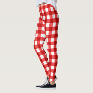 Red Gingham And Checkered Pattern Leggings