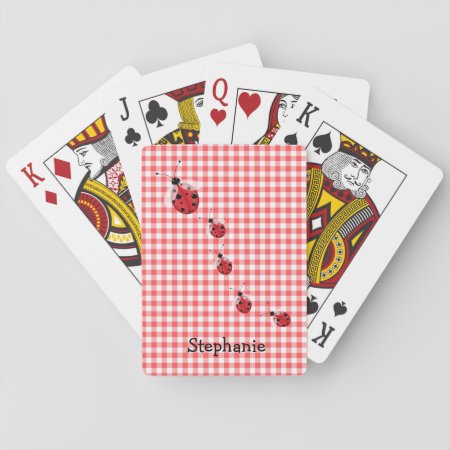 Red Gingham And Ladybugs Custom Playing Cards