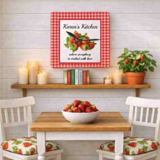 Red Gingham and  Strawberries Wall Clock