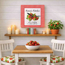 Red Gingham and Strawberries Wall Clock