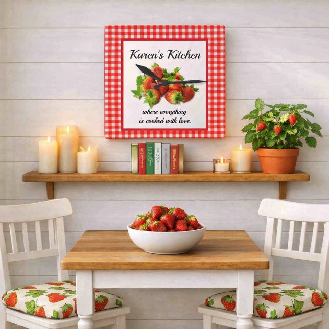 Red Gingham and  Strawberries Wall Clock (Creator Uploaded)