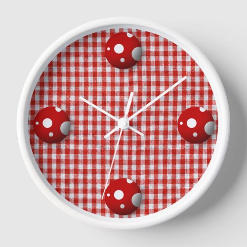 Red Gingham and White Polka Dots on Red Wall Clock