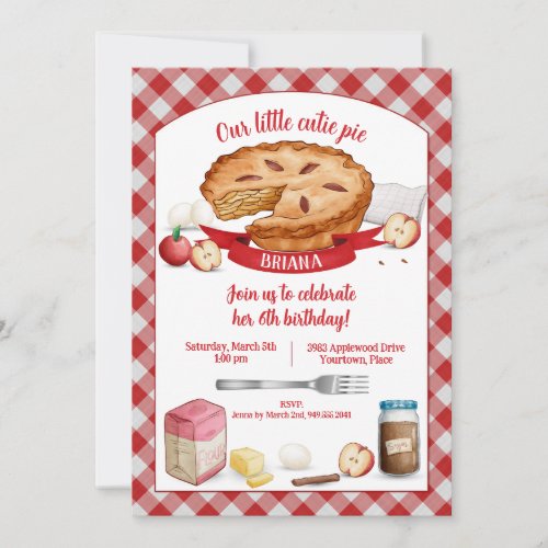 Red Gingham Apple Cutie Pie Birthday Party Invitation