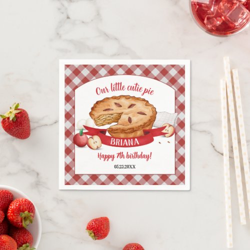 Red Gingham Apple Cutie Pie Birthday Party Napkins