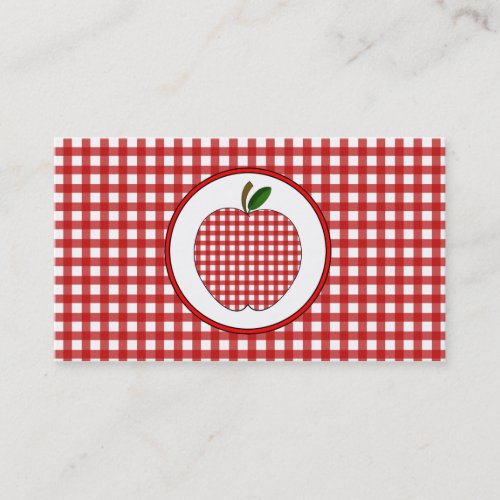 Red Gingham Apple Fashion Teacher Business Card
