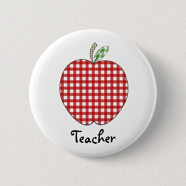 Red Gingham Apple Teacher Button (Front)