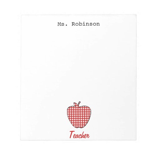 Red Gingham Apple Teacher Notepad