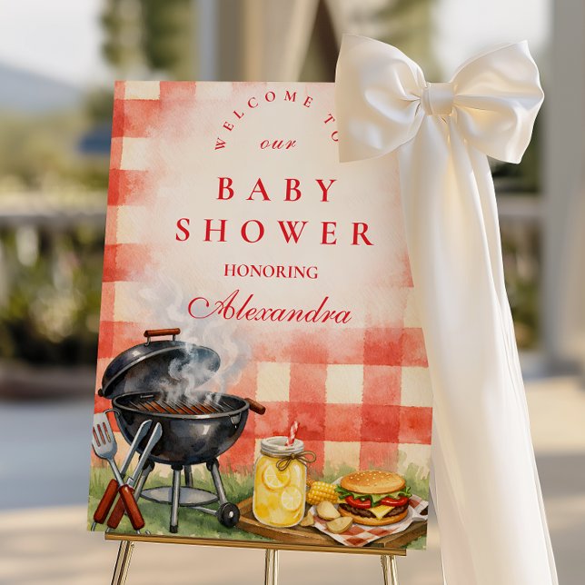 Red Gingham Baby Q Baby Shower Foam Board (Creator Uploaded)