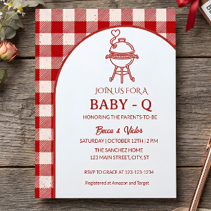 Red Gingham Baby Q Barbecue Cookout Baby Shower Invitation