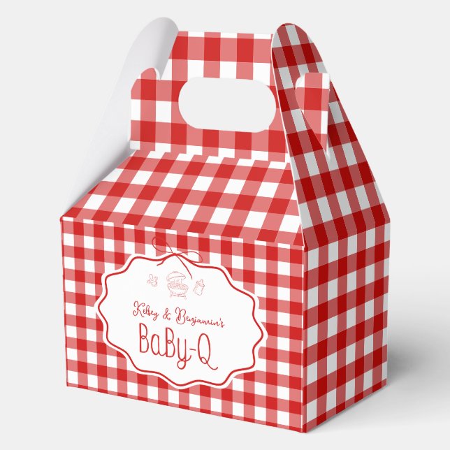 Red Gingham Baby-Q BBQ Baby Shower Gable Boxes (Front)