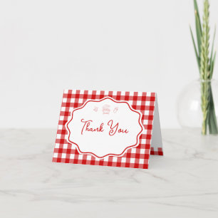 Red Gingham Baby-Q BBQ Barbecue Baby Shower  Letterpress Thank You Card