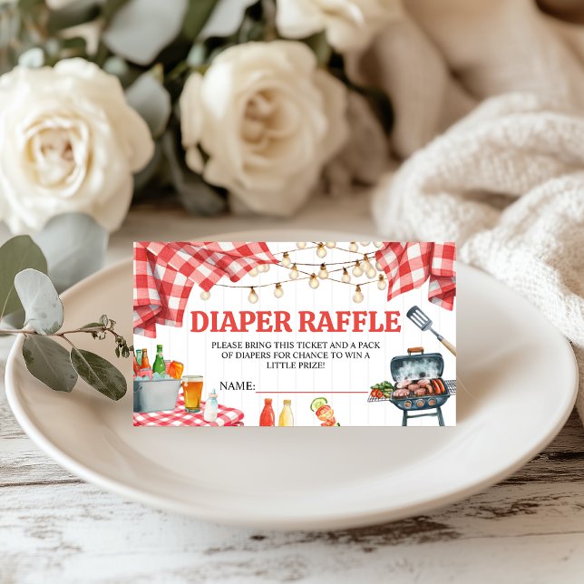 Red Gingham Baby-Q Diaper Raffle Ticket Enclosure Card (Creator Uploaded)