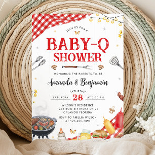 Red Gingham Baby-Q Shower Invitation