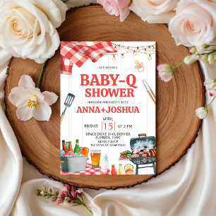 Red Gingham Baby-Q Shower Invitation