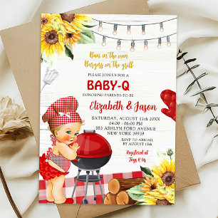 Red Gingham Backyard Baby-Q Girl Baby Shower Invitation
