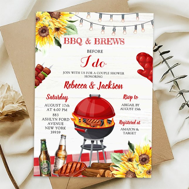 Red Gingham Backyard BBQ and Brews Couples Shower Invitation (Creator Uploaded)