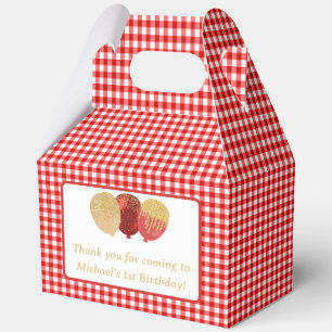 Red Gingham Balloons Custom Photo Birthday Favor Boxes