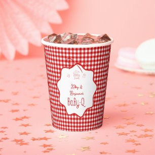 Red Gingham Barbecue BBQ Baby-Q Baby Shower  Paper Cups