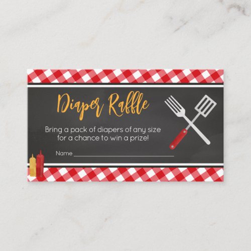 Red Gingham BBQ Baby Shower Diaper Raffle Enclosure Card