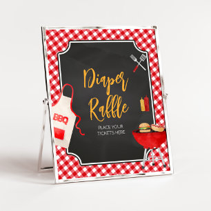Red Gingham BBQ Baby Shower Diaper Raffle Poster