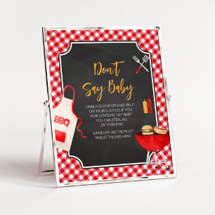 Red Gingham BBQ Baby Shower Don't Say Baby Poster