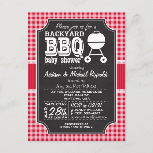 Red Gingham BBQ Baby Shower Invitation