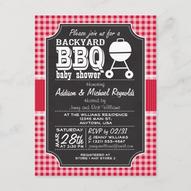 Red Gingham BBQ Baby Shower Invitation (Front)