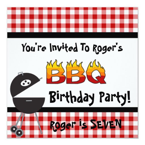 Red Gingham BBQ Birthday Party Invitations | Zazzle