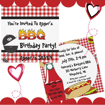 Red Gingham Bbq Birthday Party Invitations by kids_birthdays at Zazzle