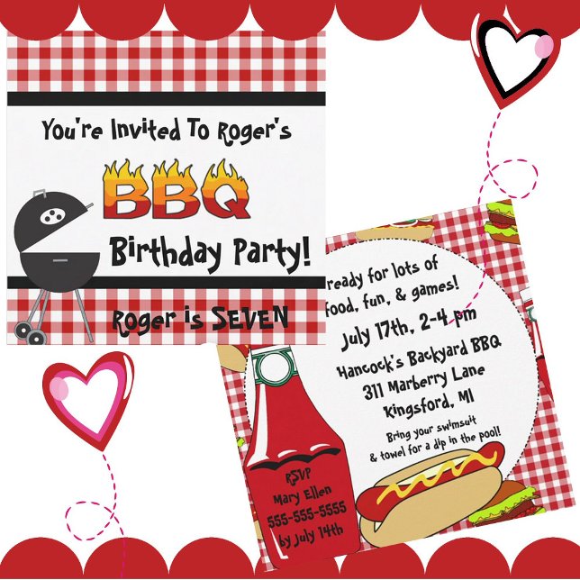 Red Gingham BBQ Birthday Party Invitations (Creator Uploaded)
