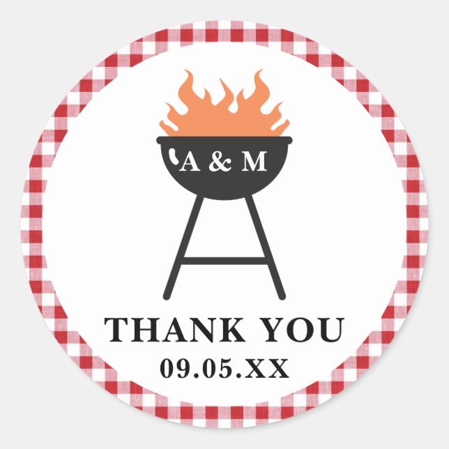 Red Gingham BBQ Favor Sticker (Front)