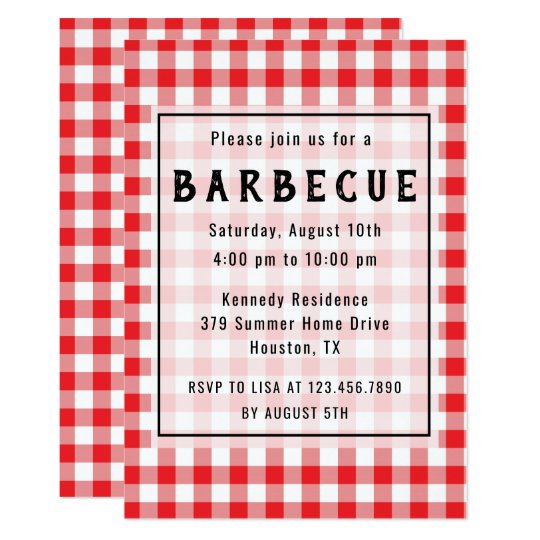 Red Gingham BBQ Party Invitation | Zazzle.com