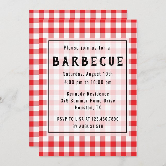 Red Gingham BBQ Party Invitation (Front/Back)