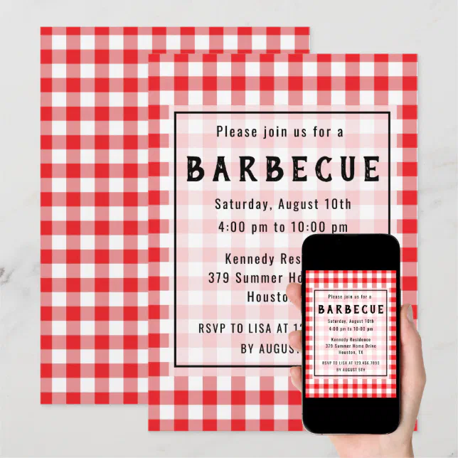 Red Gingham BBQ Party Invitation | Zazzle