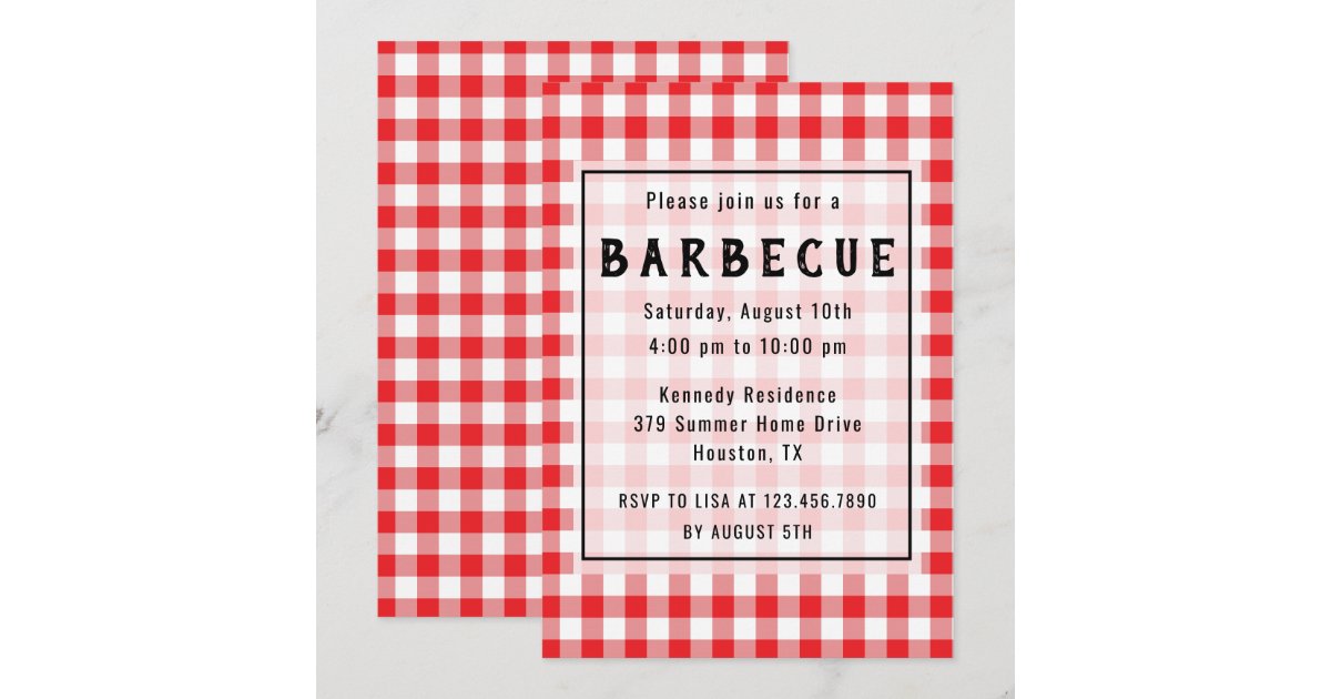 Red Gingham BBQ Party Invitation | Zazzle