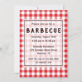 Red Gingham BBQ Party Invitation | Zazzle