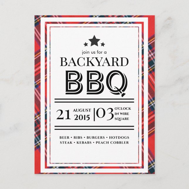Red Gingham BBQ Party Invitation Postcard (Front)