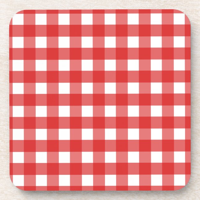 Red gingham beverage coaster (Front)