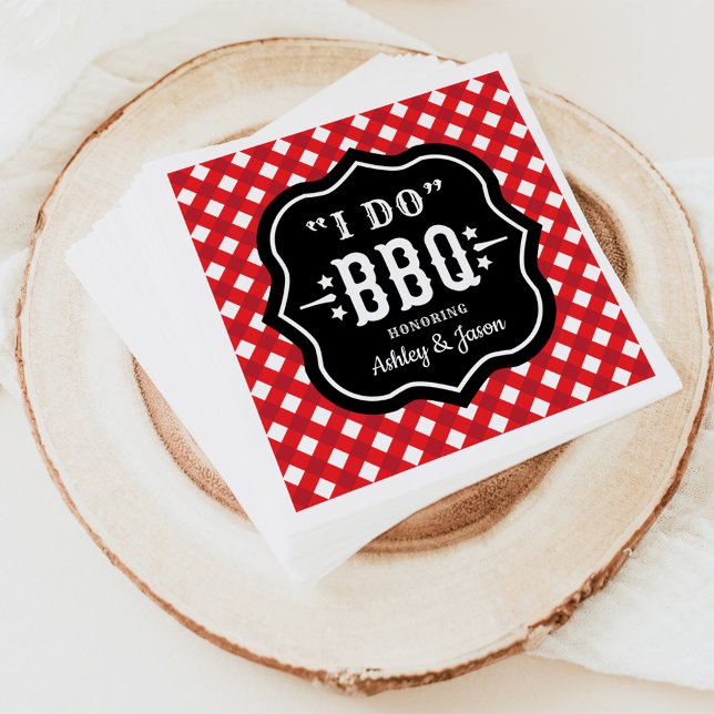 Red Gingham Black Label I Do BBQ Wedding Napkins (Creator Uploaded)
