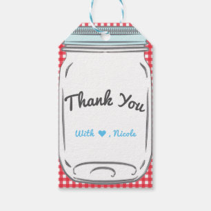 Red Gingham & Blue Mason Jar Rustic Country Favor Gift Tags