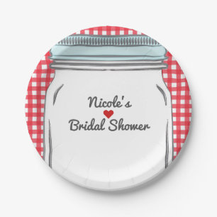 Red Gingham & Blue Mason Jar Rustic Country Party Paper Plates