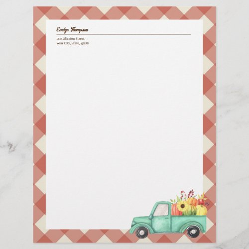Red Gingham Blue Truck Autumn Fall Country Style Letterhead