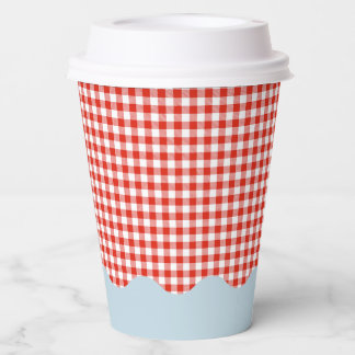 Red Gingham & Blue Wavy Baby Shower Paper Cups