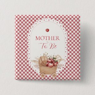Red Gingham Boho Apple Mother To Be Baby Shower Button