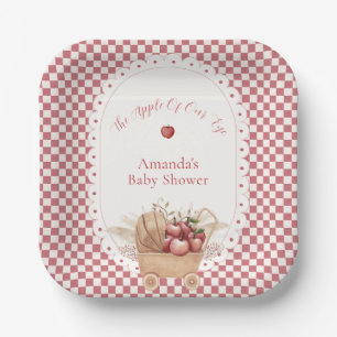 Red Gingham Boho Apple Of Our Eye Baby Shower Paper Plates