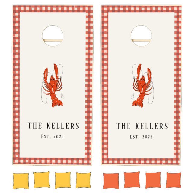 Red Gingham Boiled Crawfish Cajun Cornhole Set (Set)
