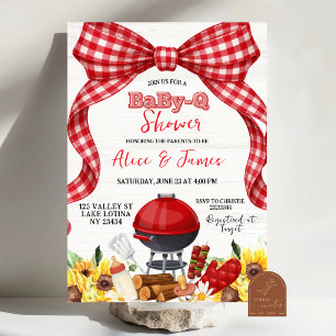 Red Gingham Bow Baby-Q Baby Shower Invitation